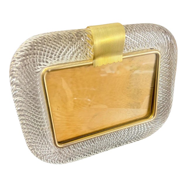 1990s Barovier Style Art Deco Murano Glass and Brass Horizontal Picture Frame For Sale