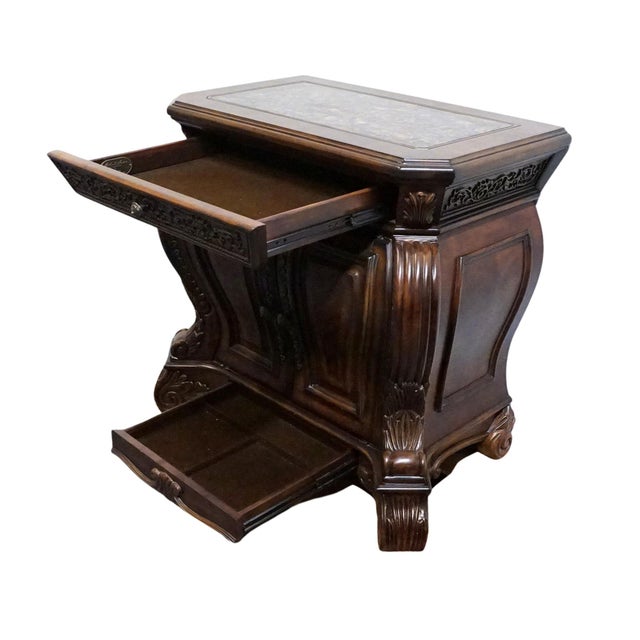 Aico Michael Amini Romanza Collection Old World Baroque 38" Bombe Nightstand - Deep Claret Finish 74040-56 For Sale In Kansas City - Image 6 of 15