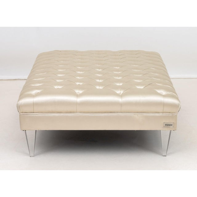 Fendi Tufted White Silk Upholstered Bench For Sale In New York - Image 6 of 7