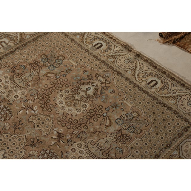 Hand-Knotted Vintage Persian Qum Rug in Beige-Brown Medallion Floral Pattern For Sale - Image 4 of 8