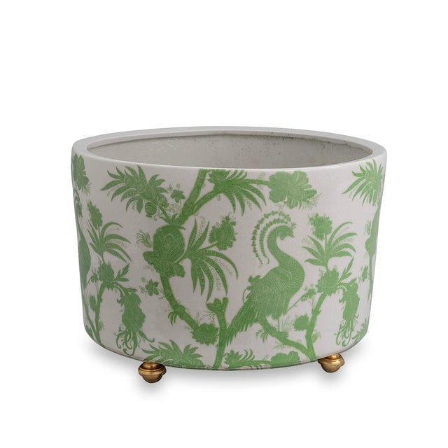 French Scalamandre Maison by Port 68 Balinese Peacock Center Basin, Light Green For Sale - Image 3 of 5