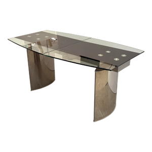 Modern Double Pedestal Extendable Glass Top Table