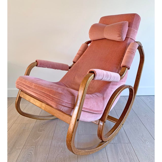 Danish Modern Mid Century Bentwood Rocking Chair In Pink Velvet Chairish