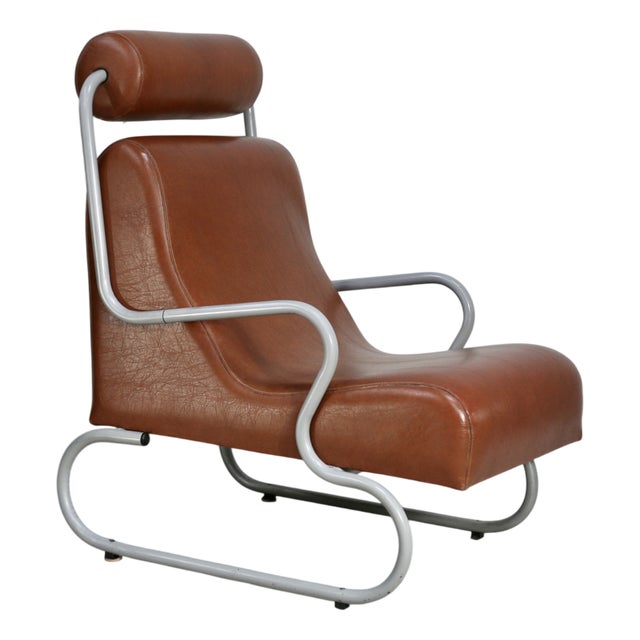 Space Age Armchair in Tubular Metal and Imitation Leather, 1960s For Sale
