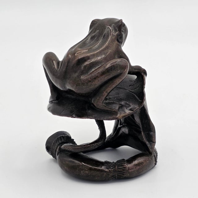 Japanese Japanese Bronze Okimono Frog on Lotus Leaf Sculpture, Circa 1920 For Sale - Image 3 of 7