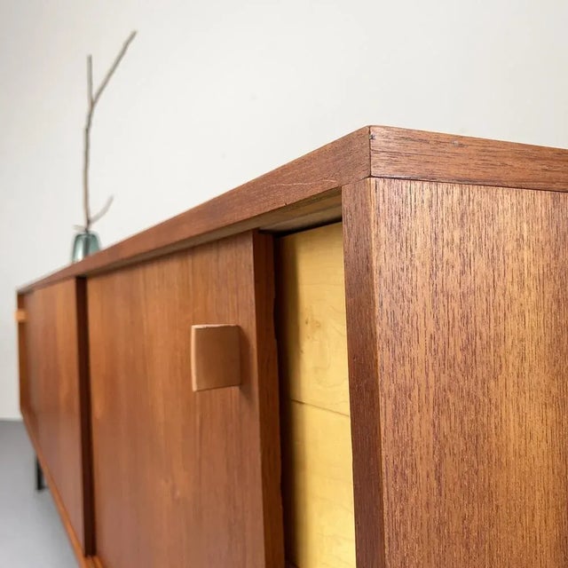 Minimalist Teak Sideboard with Leather Handles by Helmut Magg, Germany, 1960s For Sale - Image 11 of 13