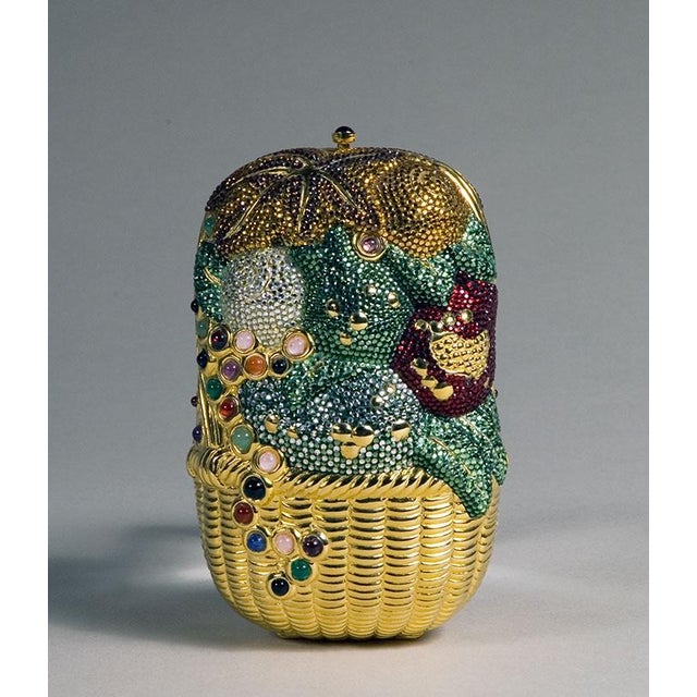 Art Deco 1993 Judith Leiber Fruit Vegetable Basket Farm Fresh Fall Crystal Minaudiere Shoulder Clutch Evening Bag Gemstones For Sale - Image 3 of 15