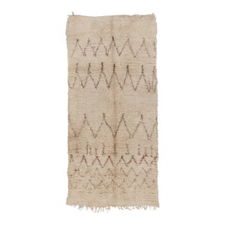 Vintage Moroccan Shag Runner With Berber Motifs in Beige & Brown - Rug & Kilim For Sale