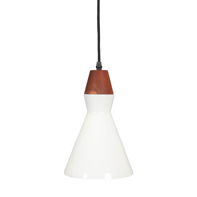 Mid-Century Modern Danish Glass and Teak Pendant Lamp, 1960s For Sale