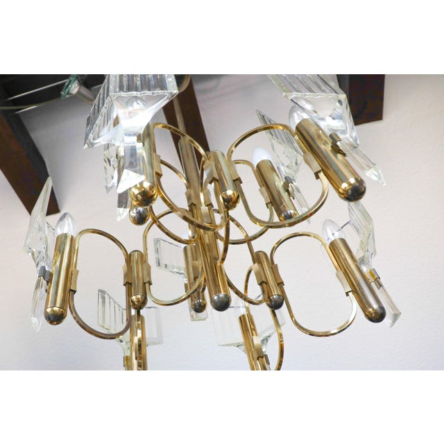Vintage Brass and Crystal 9-Light Chandelier by Gaetano Sciolari for Sciolari, 1970s For Sale - Image 11 of 18