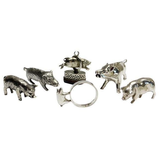 Miniature Silver Pigs & Wild Boar, 1990s, Set of 6 For Sale