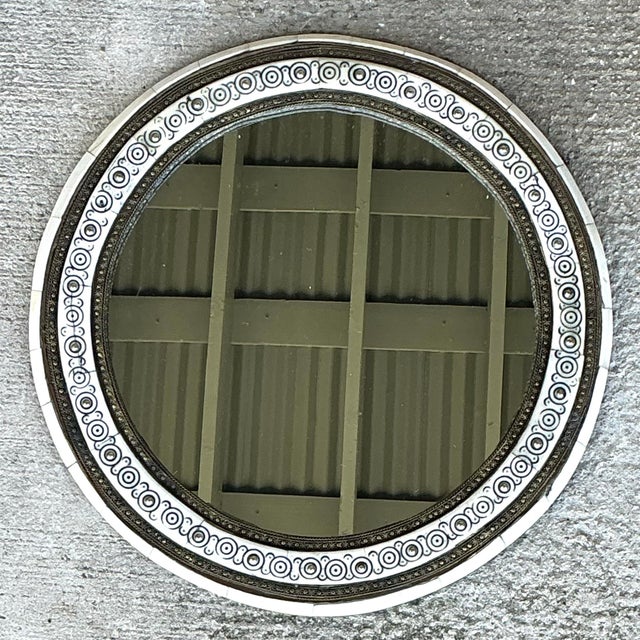 Vintage Round Inlaid Wood Wall Mirror For Sale - Image 12 of 12