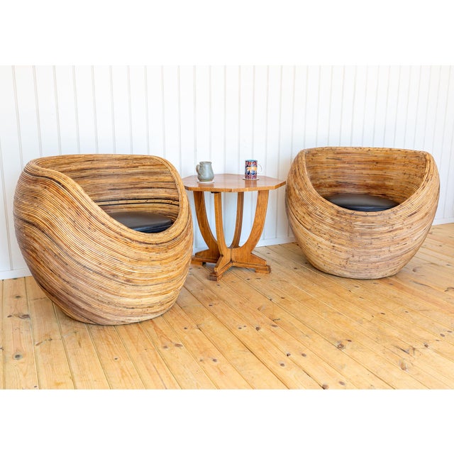 Wood Mid-Century Modern Coastal Boho Rattan Blonde Pod Tub Armchairs by Terence Conran for Habitat, 1980, Set of 2 For Sale - Image 7 of 18