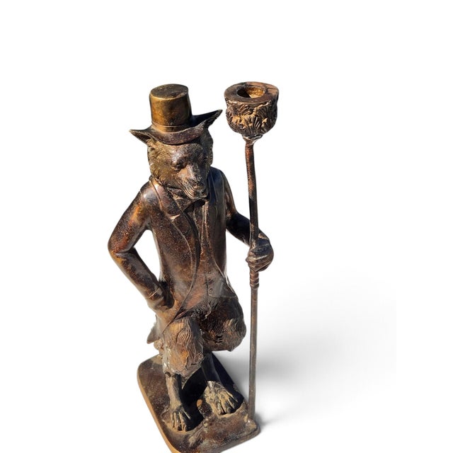 19th Century Bronze-Finish Anthropomorphic Fox or Dog Gentleman Candlestick Holder For Sale - Image 4 of 8