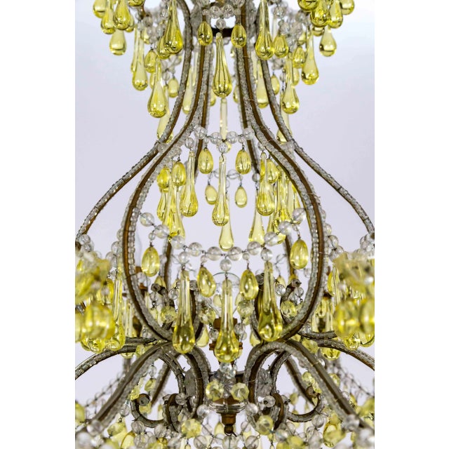 Mid 19th Century 19th Century Pale Yellow Crystal Drops Birdcage Chandelier For Sale - Image 5 of 12