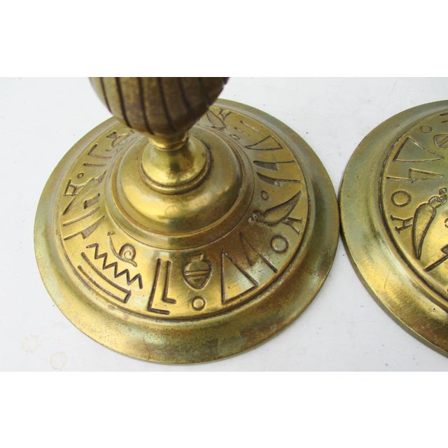 1910s Egyptian Revival Bronze Candlesticks - a Pair For Sale - Image 5 of 8