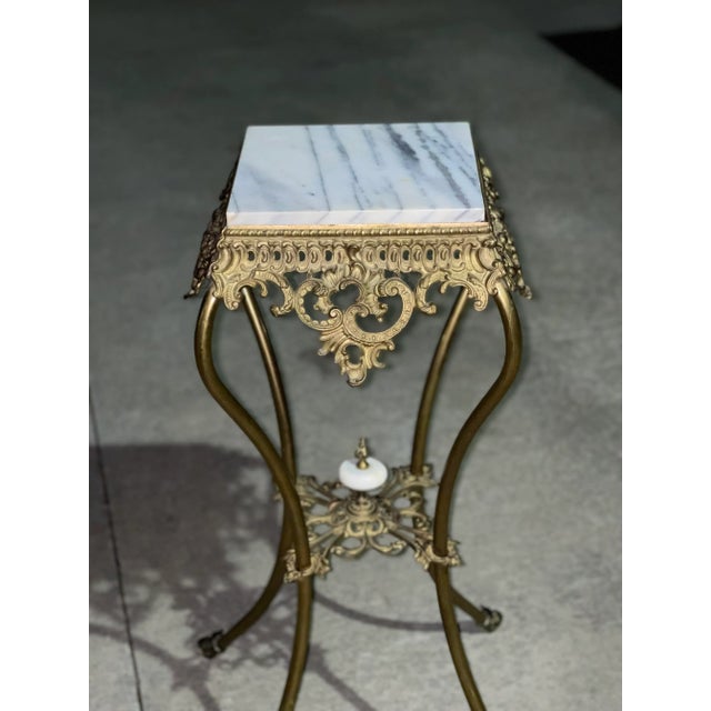 Metal Late 19th Century Victorian Brass and Marble Pedestal For Sale - Image 7 of 8