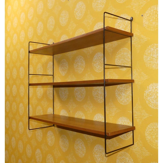 Wood and Wire String Shelf in Walnut with Black Ladders, 1960s For Sale - Image 4 of 14