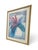 Contemporary Vintage Framed Abstract Floral Artwork in Blue, Teal and Pink With Gold Frame - Signed For Sale - Image 3 of 5