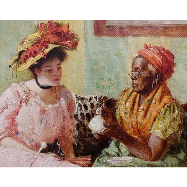 1900 - 1909 Harry Roseland -The Fortune Teller Reading the Tea Leaves-Oil Painting For Sale - Image 5 of 13