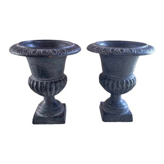 20th Century Cast Iron Neoclassical Style Garden Planters/Urns - a Pair For Sale
