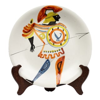 Glazed Earthenware Plate by Roger Capron, 1950s For Sale