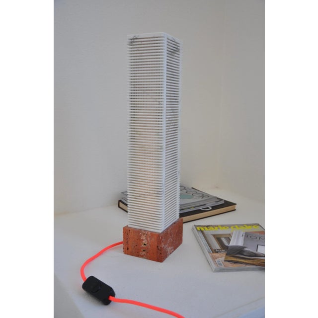 Contemporary Big City Lamp in Red and White Marble by Michele Barattini For Sale - Image 3 of 6