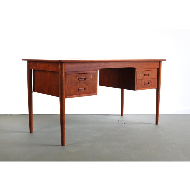 Danish Desk with Finsihed Back in Bold Teak Grain Designed by Arne Vodder For Sale - Image 12 of 12