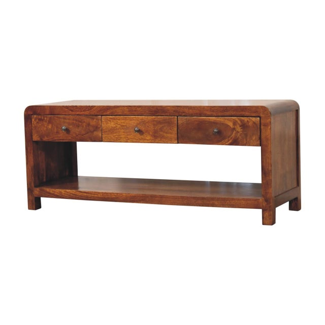 Chestnut-Finish Mango Wood Curved Media Console For Sale - Image 4 of 8