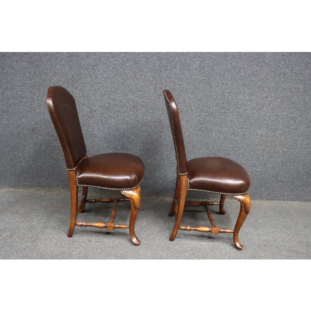 Pair of Theodore Alexander Leather Upholstered Cherry Side Chairs For Sale - Image 15 of 15