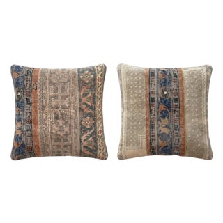 Blue Striped Rug Pillow Cover 24'' X 24'' - Set of Two For Sale