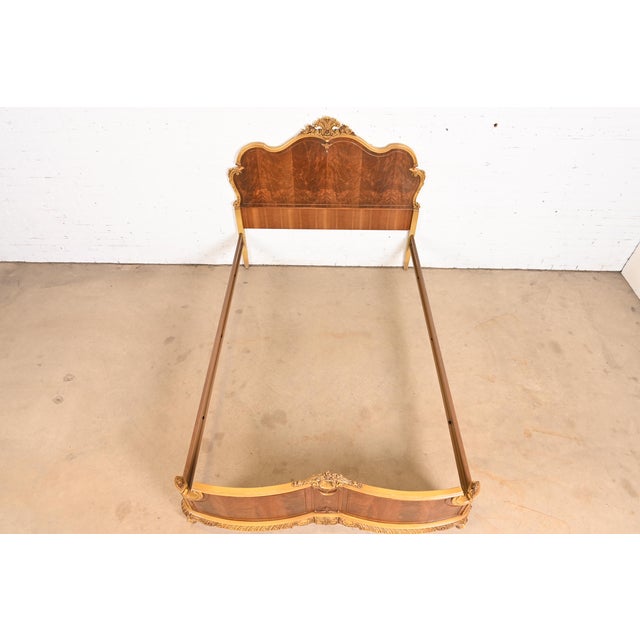 1920s Romweber French Provincial Louis XV Flame Mahogany and Parcel Painted Full Size Bed, Circa 1920s For Sale - Image 5 of 11