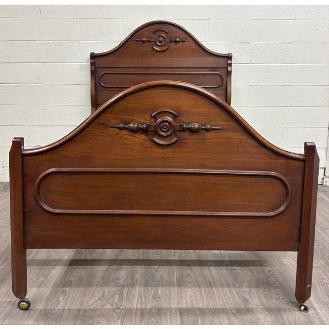 Brown Antique Full Size Victorian Walnut Carved Bedframe For Sale - Image 8 of 13