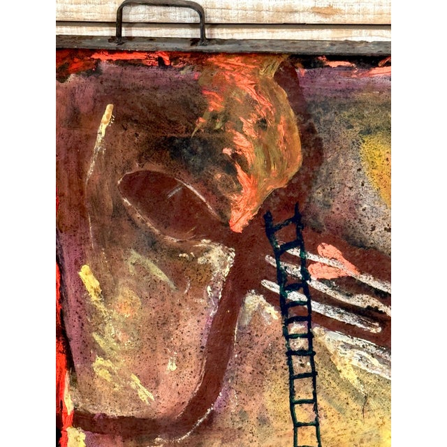 Purvis Young “Burning Man” Monumental Outsider Painting on Found Steel Tray For Sale - Image 10 of 18