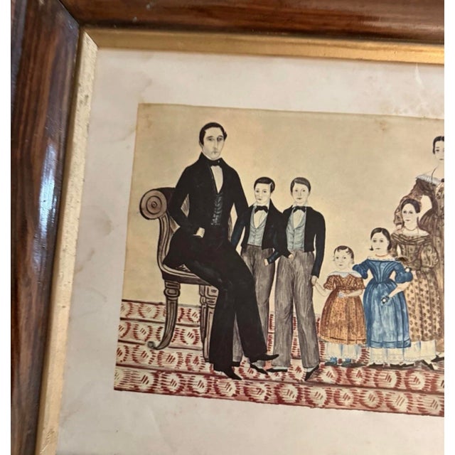 Folk Art Vintage Framed Folk Art Print Family Group Lithograph Artist Unknown For Sale - Image 3 of 6