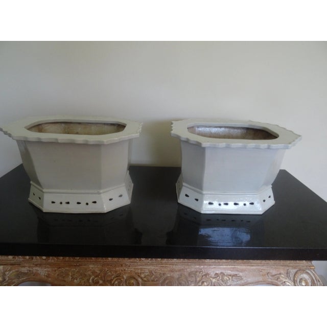 Chinese Mid 20th Century Pair of Large Chinese Blanc De Chine Planters For Sale - Image 3 of 6