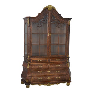 Dutch Style Painted Faux Burl Walnut China Cabinet For Sale