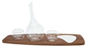 Pok Collection Carafe and Set of Glasses on a Walnut Wooden Appetizer Tray by Soshiro, 2019, Set of 5