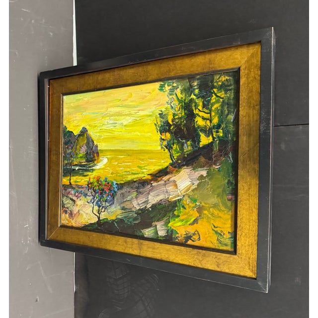Post Impressionist "Yellow Sea", Joseph Puchinskiy, Oil on Press Board Panel, D. 1992 For Sale - Image 3 of 5