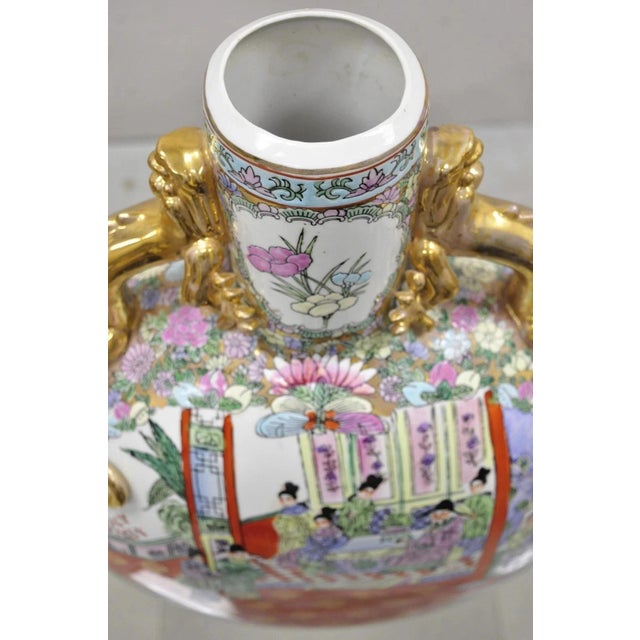 Vintage Chinese Famille Rose Porcelain Figural Orange Moon Flask Vase W/ Dragons For Sale - Image 9 of 10