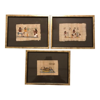 Framed Egyptian Papyrus - Set of 3 For Sale