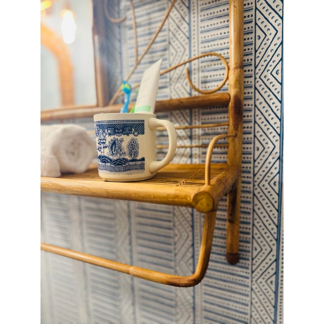 Vintage Bamboo Wall Shelf With Mirror and Towel Rack For Sale - Image 4 of 10