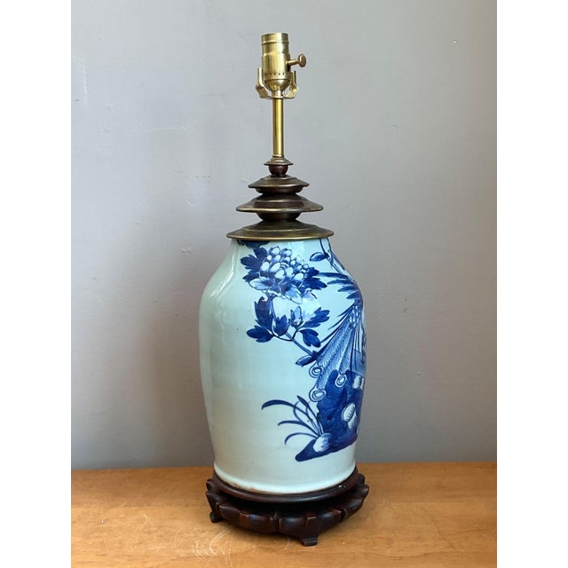 Vintage Blue and White Ceramic Table Lamp For Sale In West Palm - Image 6 of 14