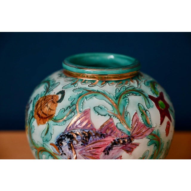 Ceramic Ball Vase with Kitsch Marine Flora and Fauna Decor from Cerart Monaco, 1960s For Sale - Image 7 of 10