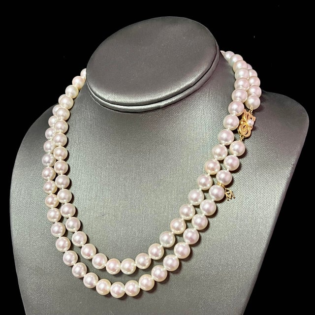 White 1990s Mikimoto Estate Akoya Pearl Necklace 36" 18k Y Gold 9 Mm Certified For Sale - Image 8 of 9