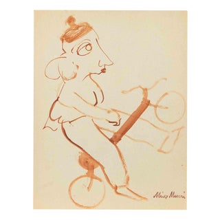 Mino Maccari, The Bicycle, 1936, Watercolor For Sale