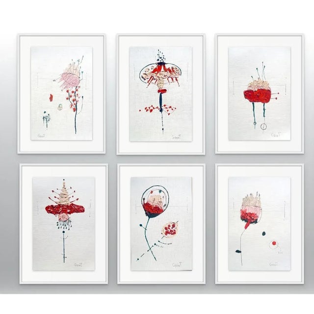 Set of 6 - One-of-a-Kind Organic Modern Botanical Paintings | Herbarium Wall Art | Minimalist Flower Study For Sale - Image 11 of 11