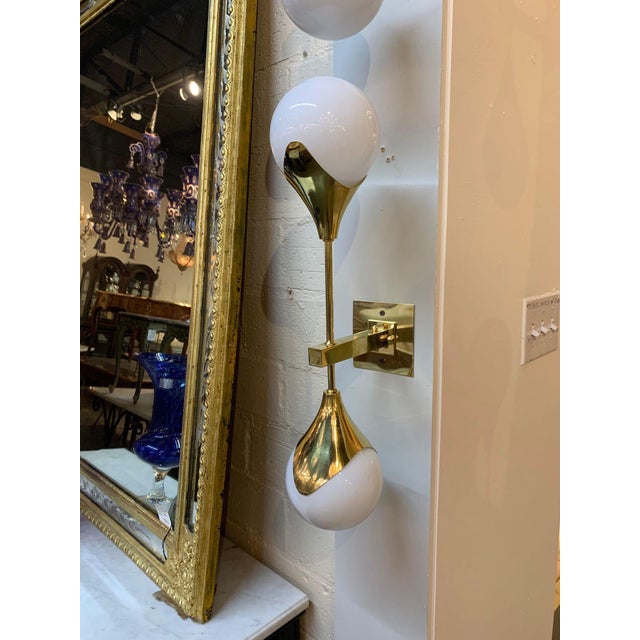 Early 21st Century Pair of Modern Murano Gilt Brass and White Glass Ball Form Sconces For Sale - Image 5 of 5