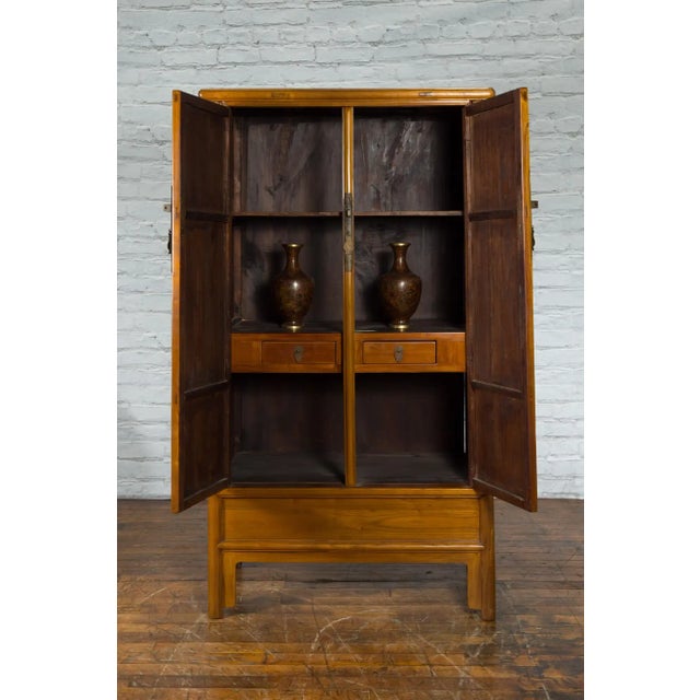 Wood Chinese Qing Dynasty 19th Century Elmwood Noodle Cabinet with Hidden Drawers For Sale - Image 7 of 13