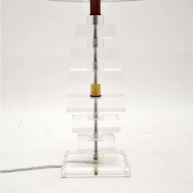 1970s Vintage Acrylic and Brass Table Lamp, 1970 For Sale - Image 5 of 9